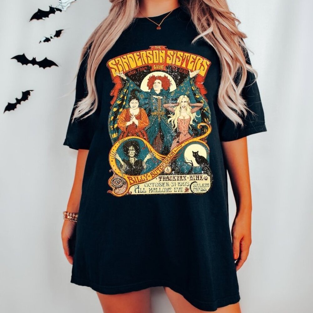 Witch Sisters Halloween T-Shirt Graphic Spooky Season Witchy Gift Funny Tee 17 - Picture 1 of 5